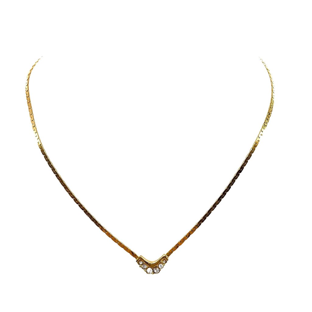 Lady Remington Flat Chain V Necklace With Clear Crystals, Vintage Chevron Choker